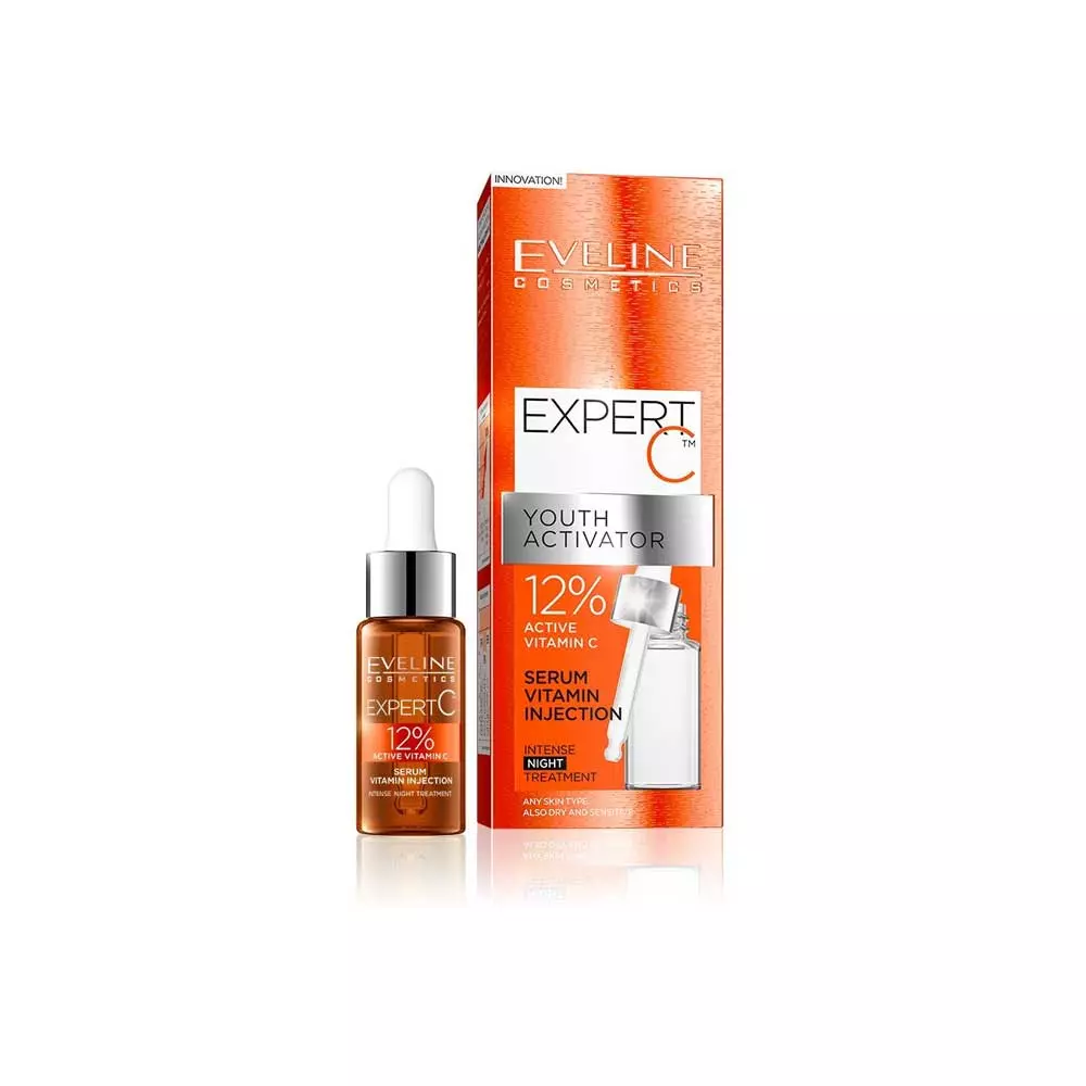 سرم روشن کننده و جوان کننده ویتامین C اولاین Eveline C Expert حجم 18 میلی لیتر